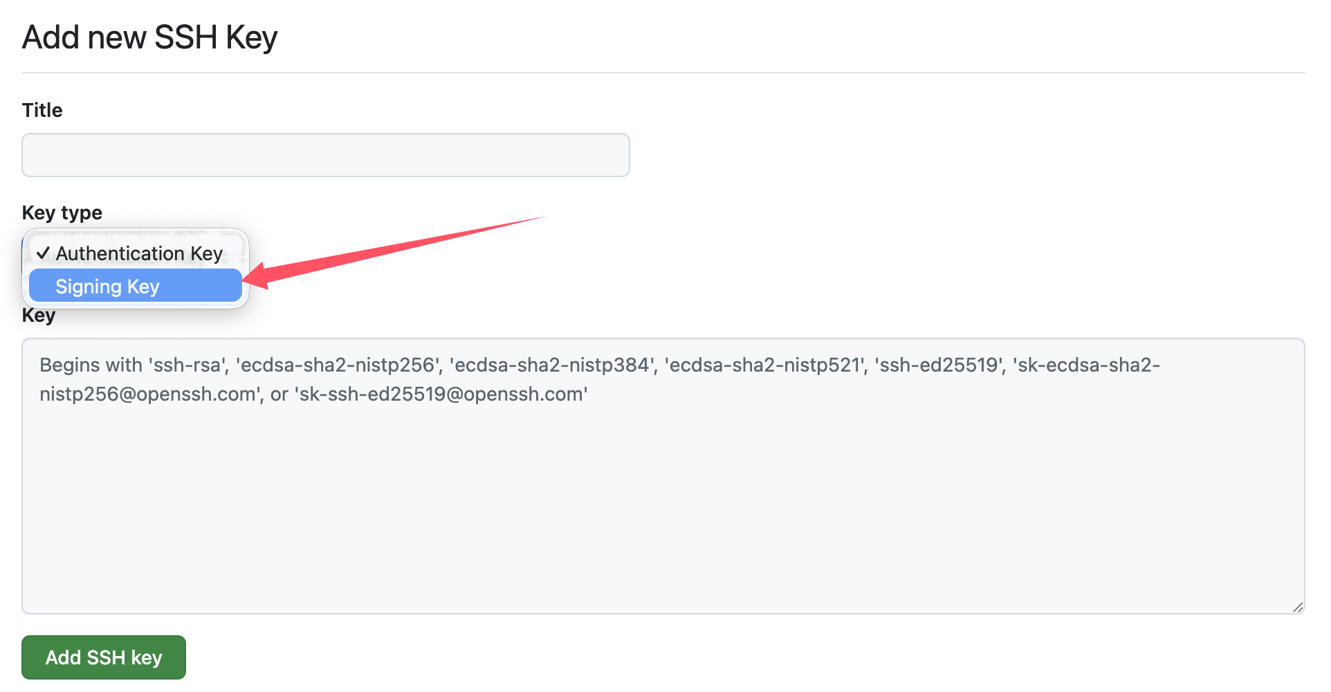 upload ssh signing key